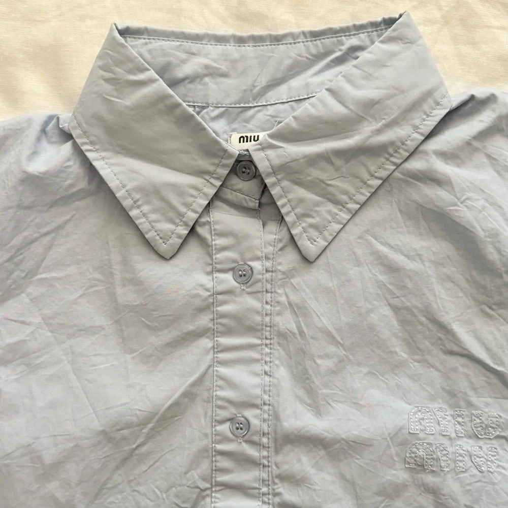 Miu Miu cropped button down shirt blue size medium - Picture 2 of 4